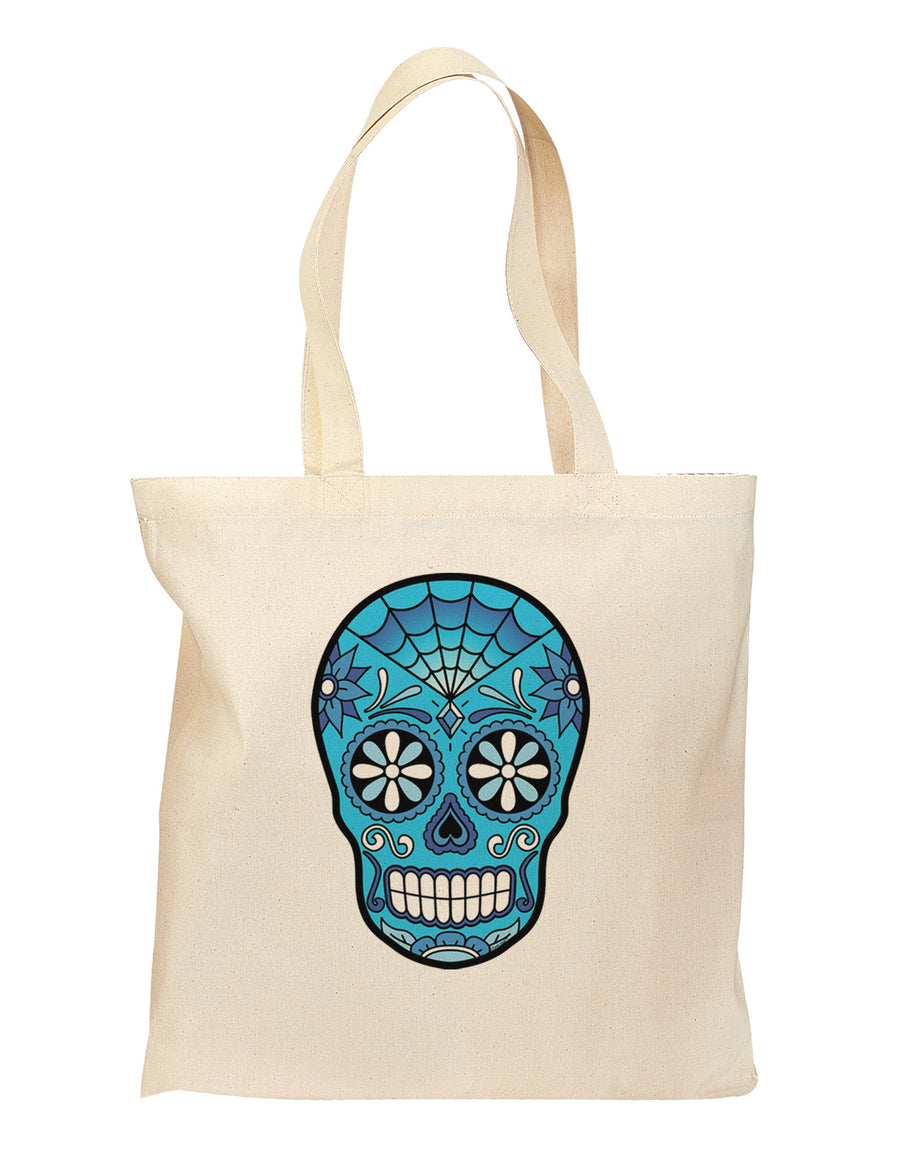 Version 3 Blue Day of the Dead Calavera Grocery Tote Bag-Grocery Tote-TooLoud-Natural-Medium-Davson Sales