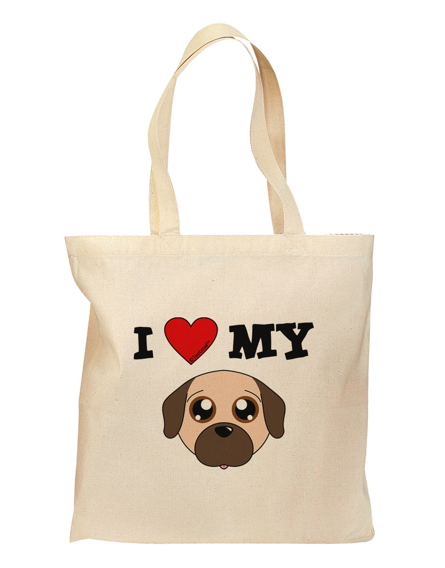 I Heart My - Cute Pug Dog - Fawn Grocery Tote Bag by TooLoud-Grocery Tote-TooLoud-Natural-Medium-Davson Sales