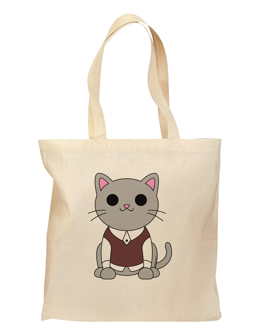 Cute Sweater Vest Cat Design Grocery Tote Bag by TooLoud-Grocery Tote-TooLoud-Natural-Medium-Davson Sales