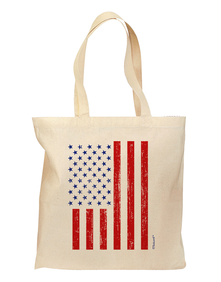 Red and Blue Stamp Style American Flag - Distressed Grocery Tote Bag by TooLoud-Grocery Tote-TooLoud-Natural-Medium-Davson Sales