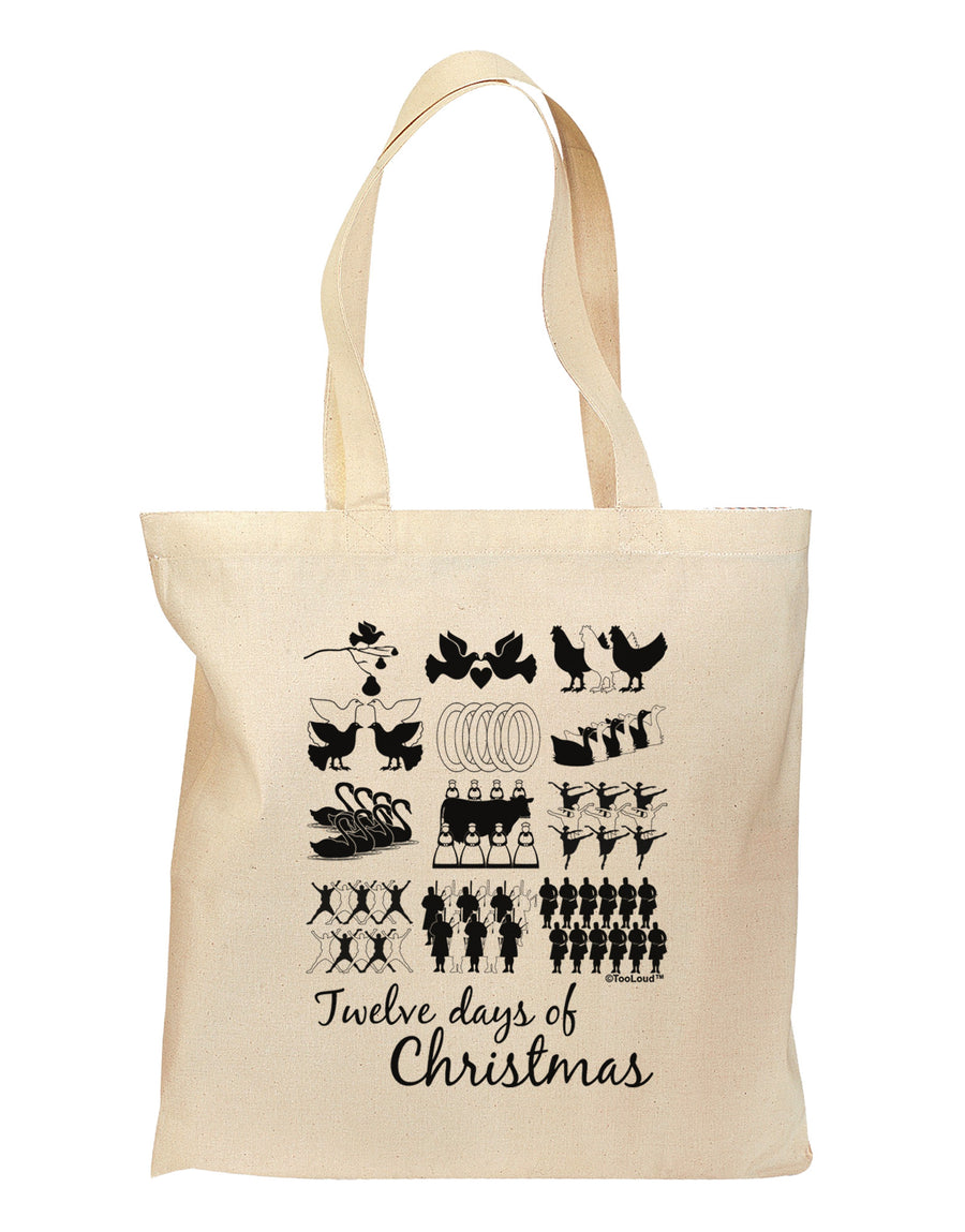 TooLoud Twelve Days of Christmas Text Grocery Tote Bag-Grocery Tote-TooLoud-Natural-Medium-Davson Sales