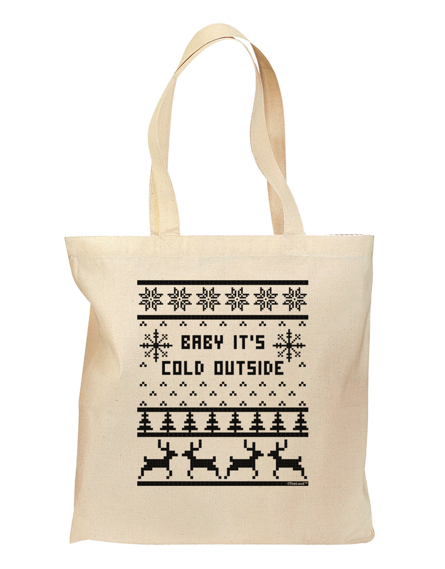 Baby It's Cold Outside Christmas Sweater Design Grocery Tote Bag-Grocery Tote-TooLoud-Natural-Medium-Davson Sales