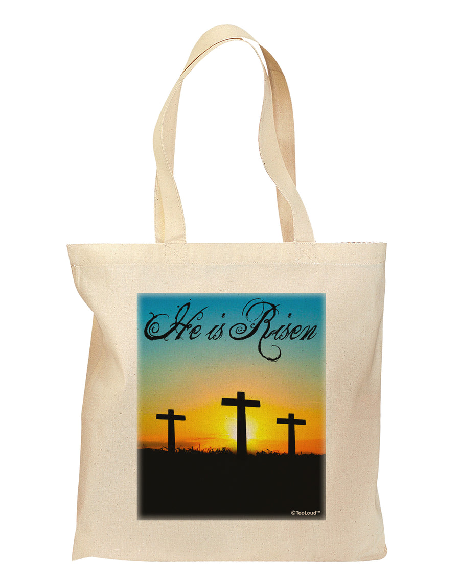 Three Crosses Sunrise - He Is Risen Grocery Tote Bag by TooLoud-Grocery Tote-TooLoud-Natural-Medium-Davson Sales