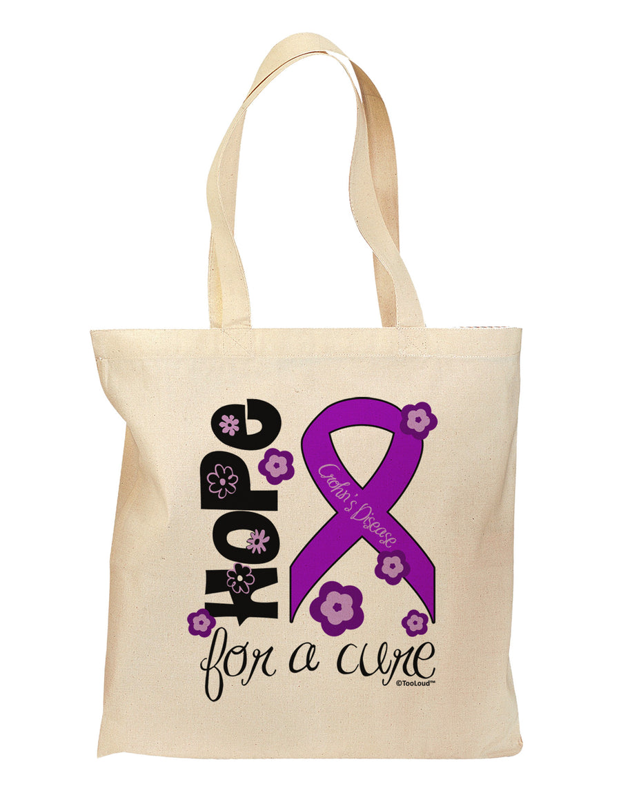 Hope for a Cure - Purple Ribbon Crohn’s Disease - Flowers Grocery Tote Bag-Grocery Tote-TooLoud-Natural-Medium-Davson Sales