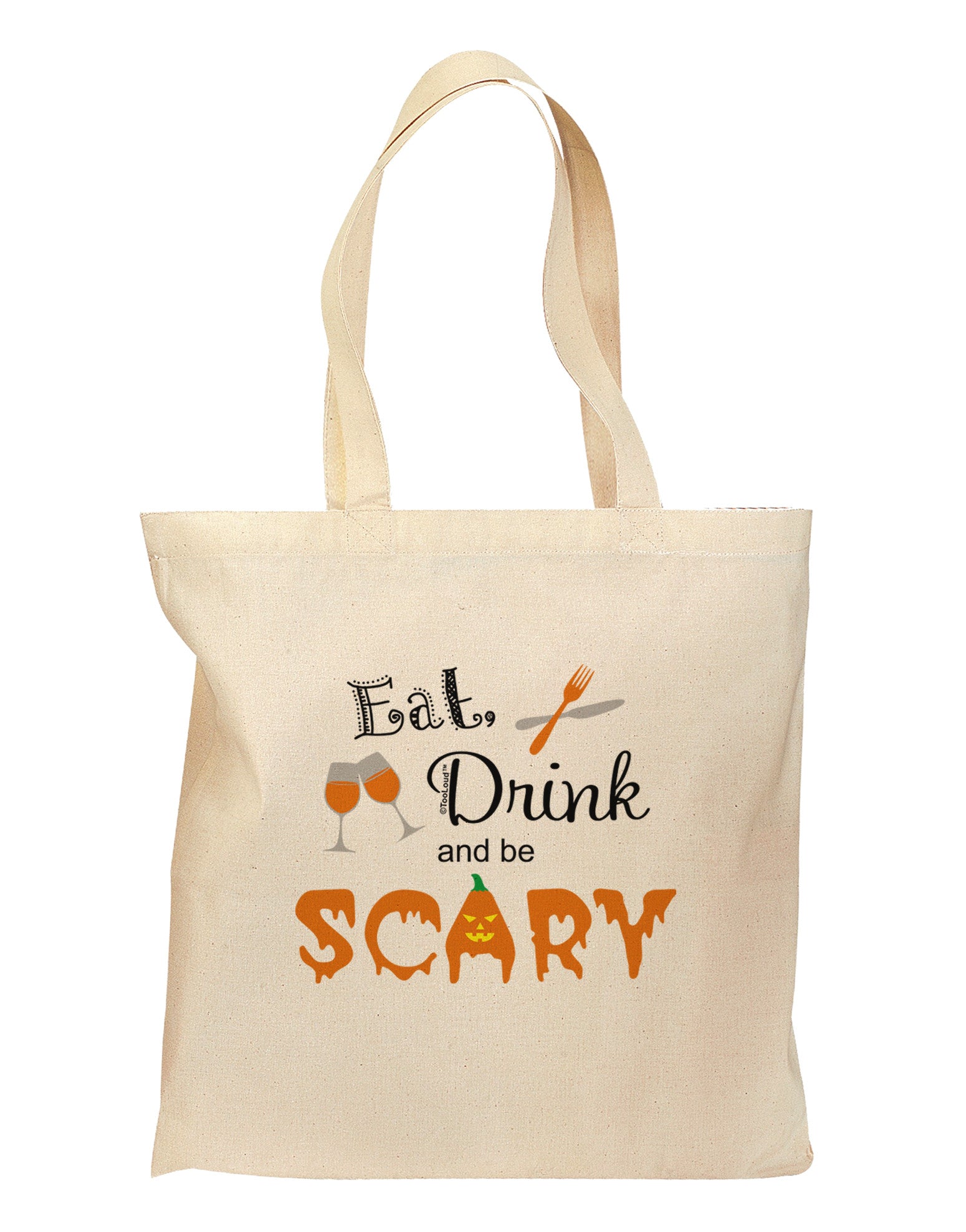Eat Drink Scary Black Grocery Tote Bag-Grocery Tote-TooLoud-Natural-Medium-Davson Sales