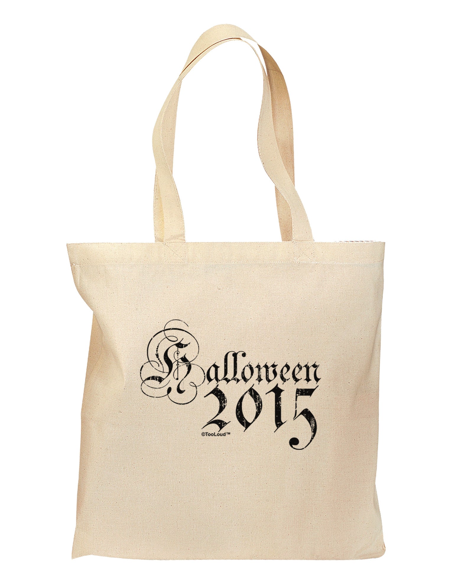 Halloween 2015 Script Distressed Grocery Tote Bag-Grocery Tote-TooLoud-Natural-Medium-Davson Sales