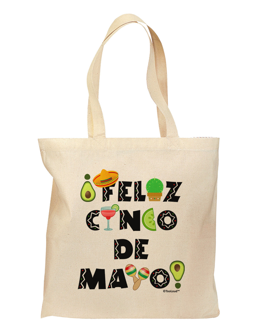 Feliz Cinco de Mayo - Fiesta Icons Grocery Tote Bag by TooLoud-Grocery Tote-TooLoud-Natural-Medium-Davson Sales