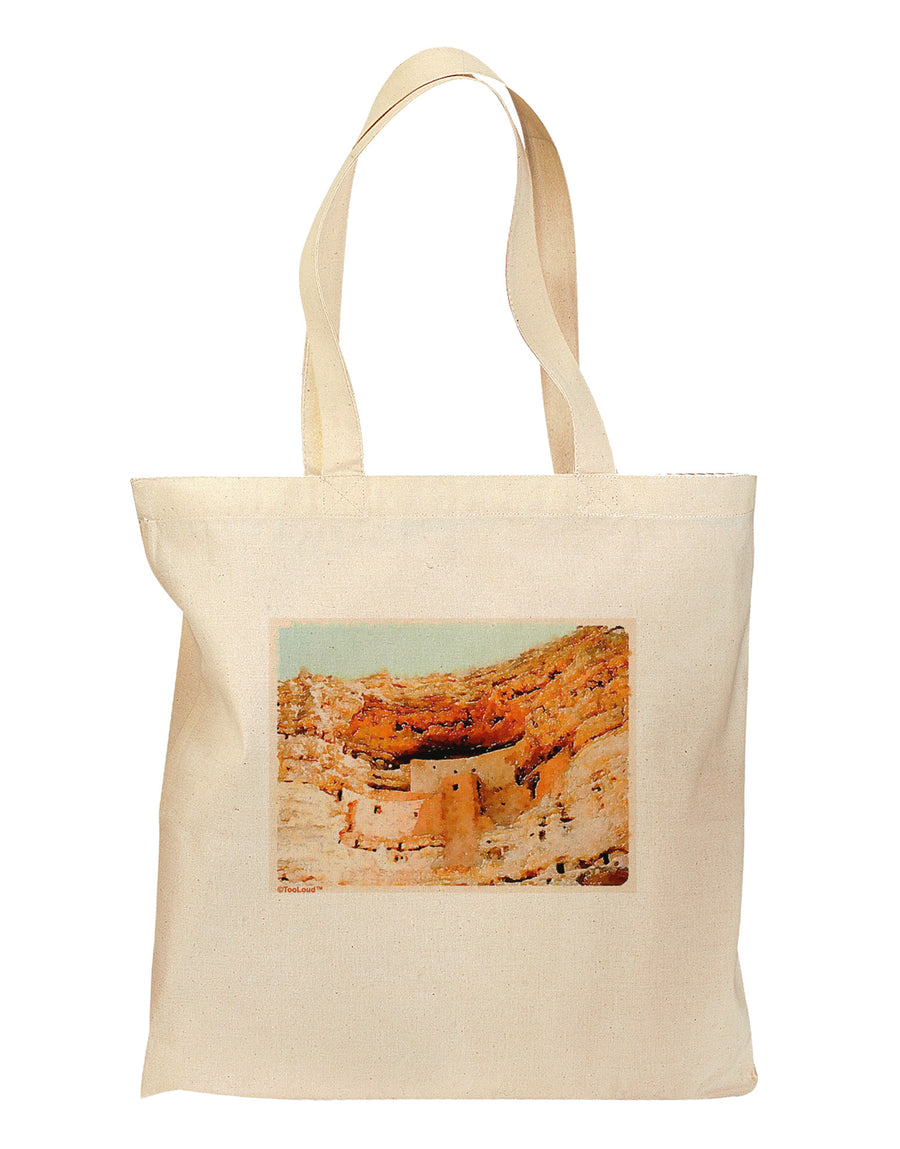 Montezuma Castle Watercolor Grocery Tote Bag - Natural-Grocery Tote-TooLoud-Natural-Medium-Davson Sales