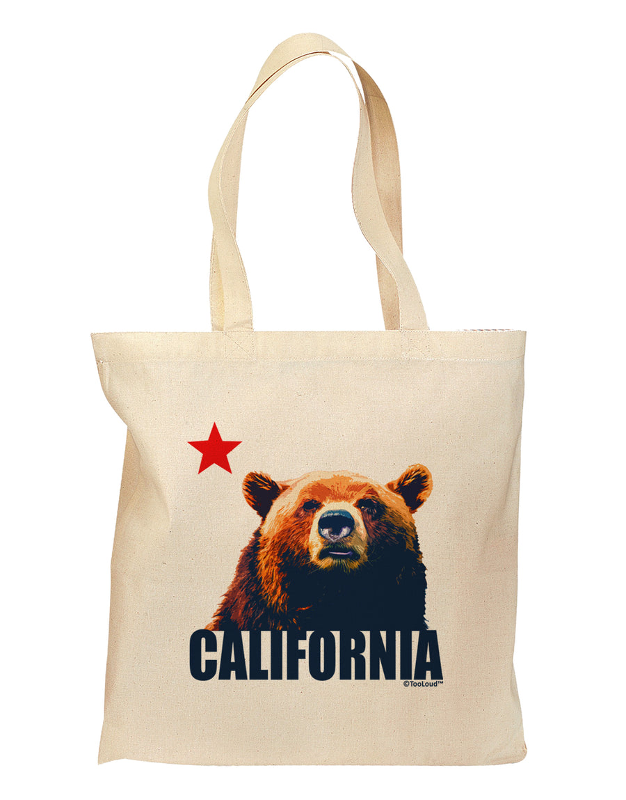 California Republic Design - Grizzly Bear and Star Grocery Tote Bag by TooLoud-Grocery Tote-TooLoud-Natural-Medium-Davson Sales