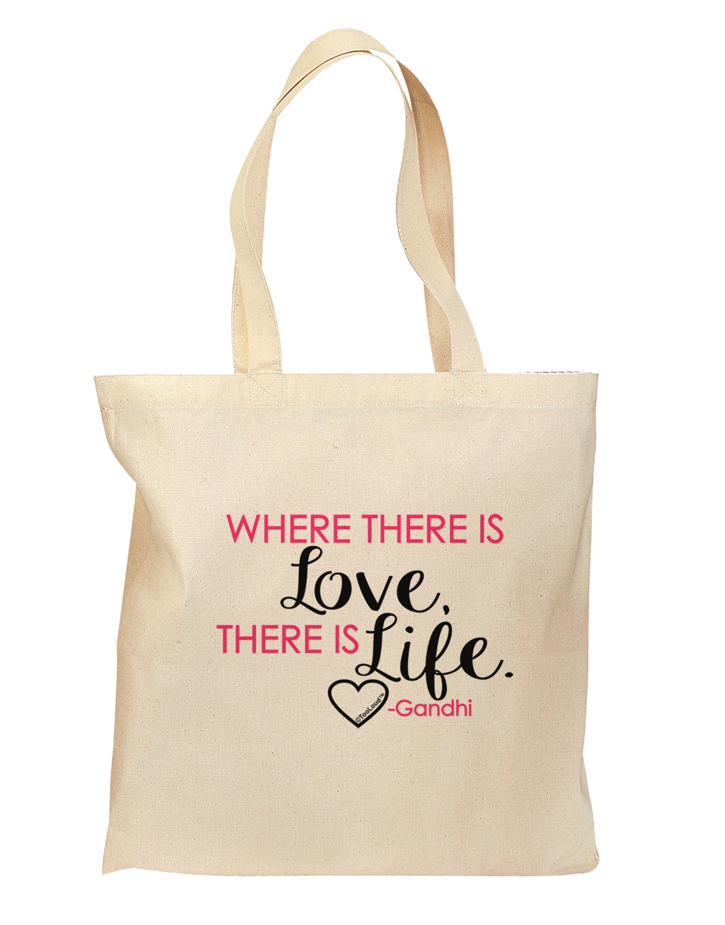 TooLoud Where There Is Love Gandhi Grocery Tote Bag - Natural-Grocery Tote-TooLoud-Natural-Medium-Davson Sales