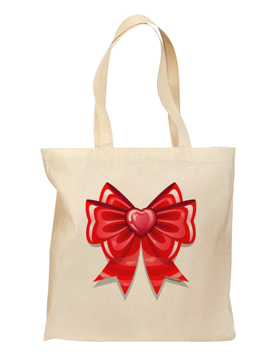 Valentine's Day Heart Bow Grocery Tote Bag-Grocery Tote-TooLoud-Natural-Medium-Davson Sales