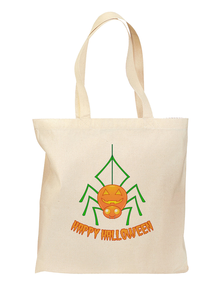 Cute Pumpkin Spider - Happy Halloween Grocery Tote Bag-Grocery Tote-TooLoud-Natural-Medium-Davson Sales