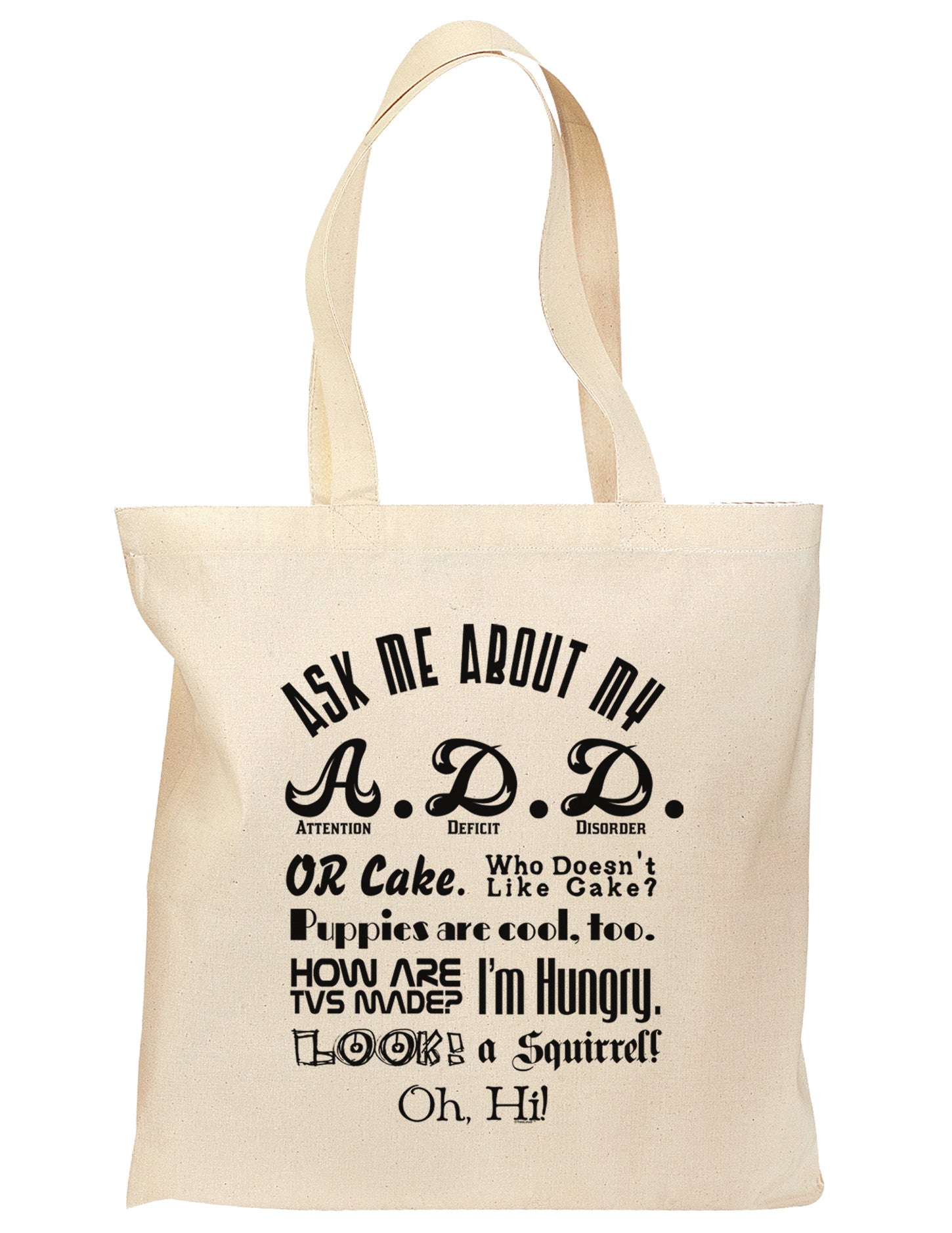 Ask Me About My A.D.D. Grocery Tote Bag-Grocery Tote-TooLoud-Natural-Medium-Davson Sales