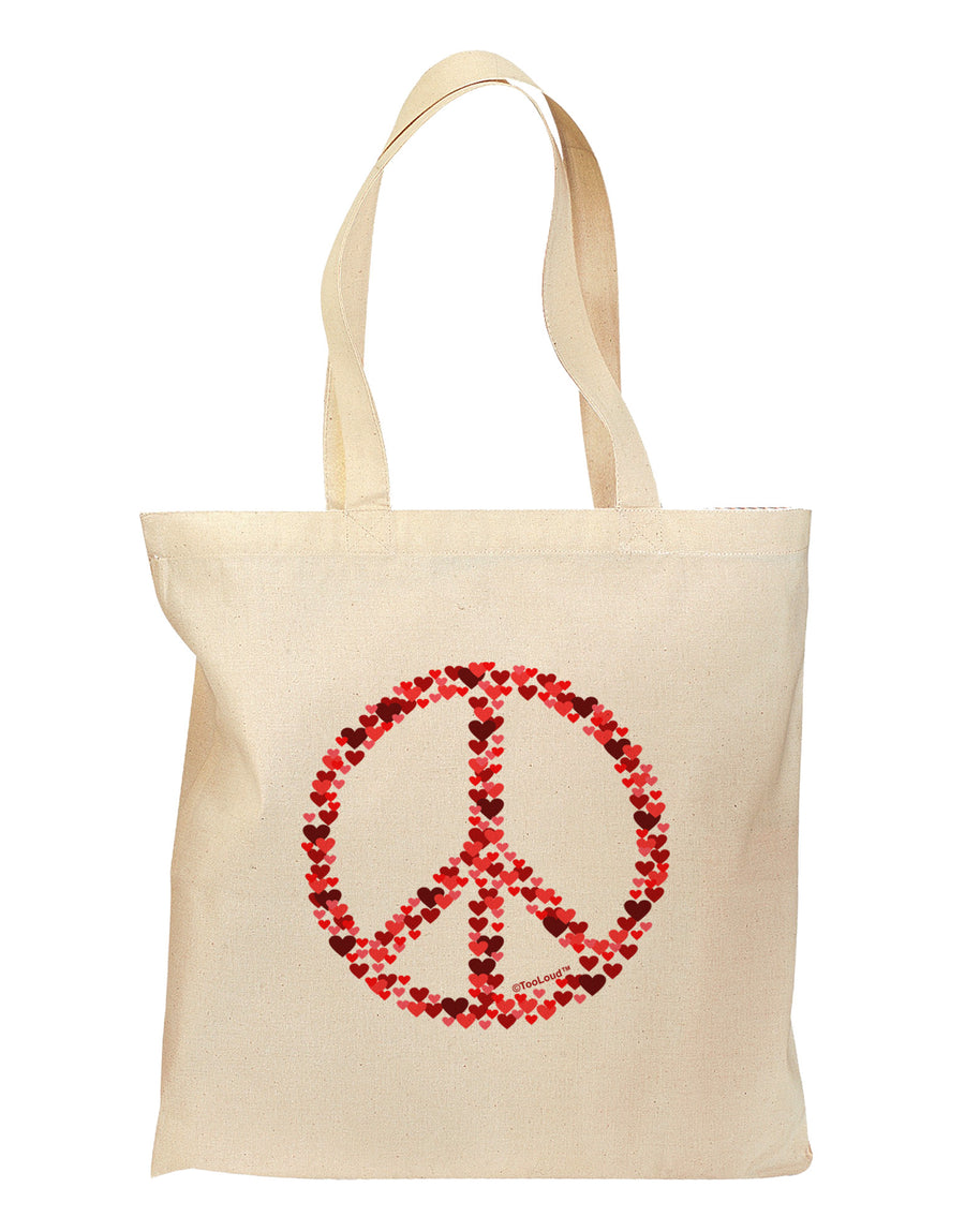 Peace Sign Hearts Red Grocery Tote Bag - Natural-Grocery Tote-TooLoud-Natural-Medium-Davson Sales