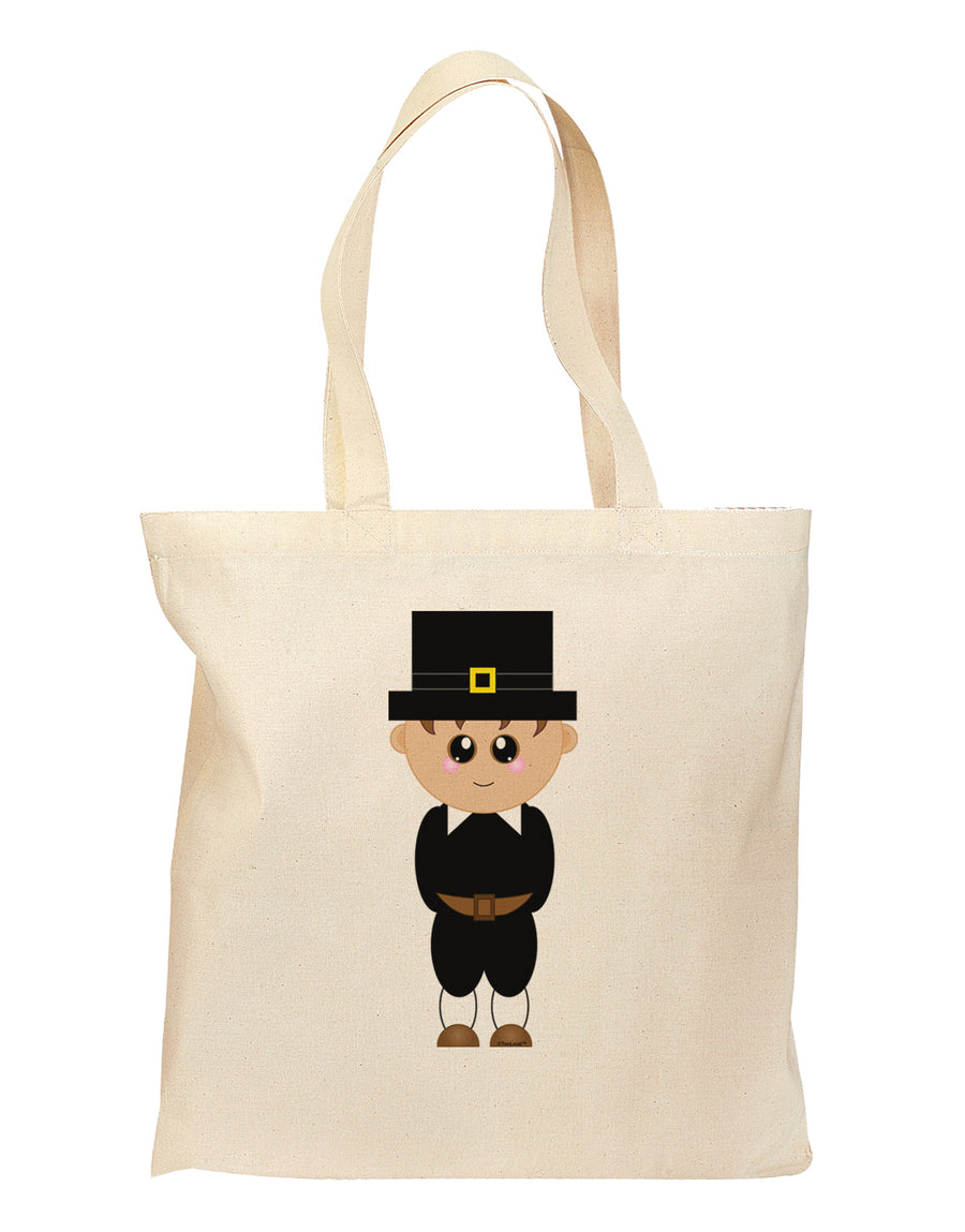 Cute Pilgrim Boy Thanksgiving Grocery Tote Bag-Grocery Tote-TooLoud-Natural-Medium-Davson Sales