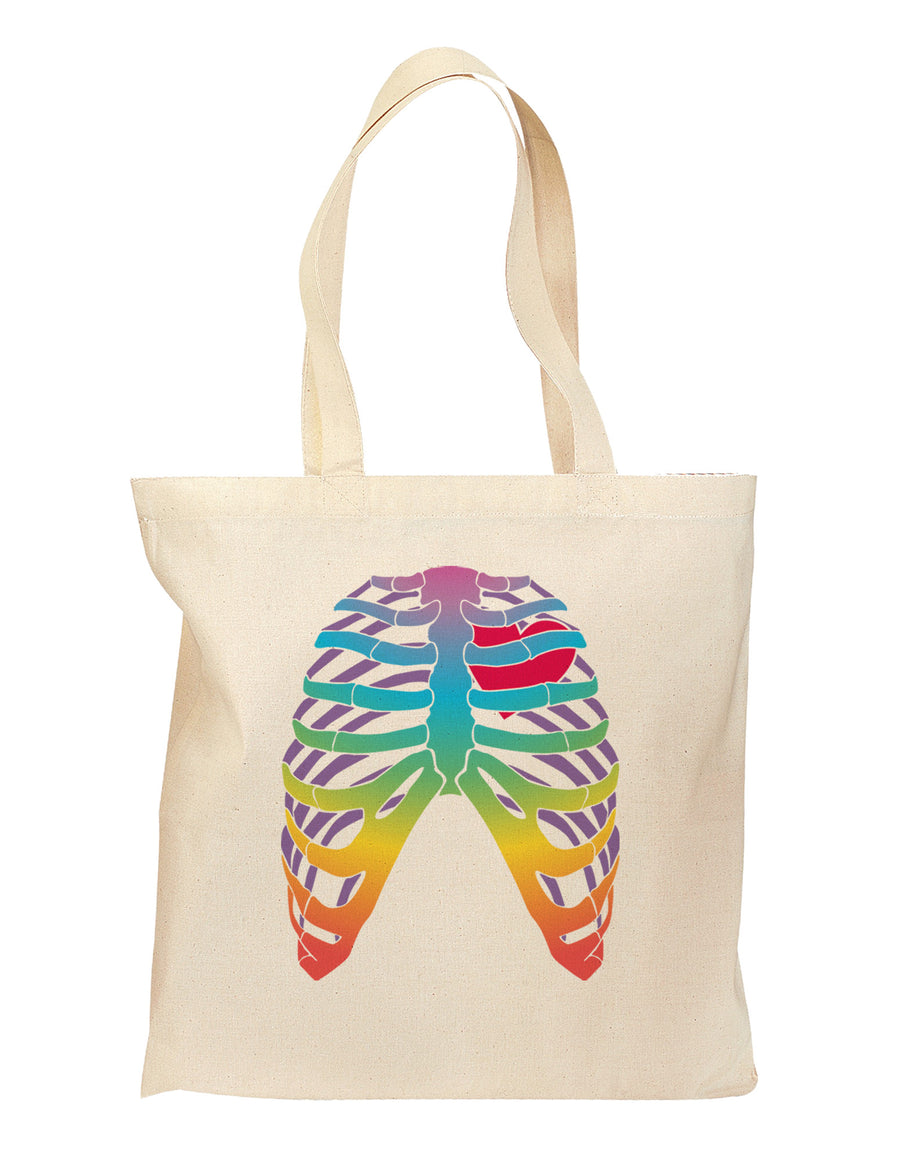 Rainbow Skeleton Ribcage with Heart Grocery Tote Bag-Grocery Tote-TooLoud-Natural-Medium-Davson Sales