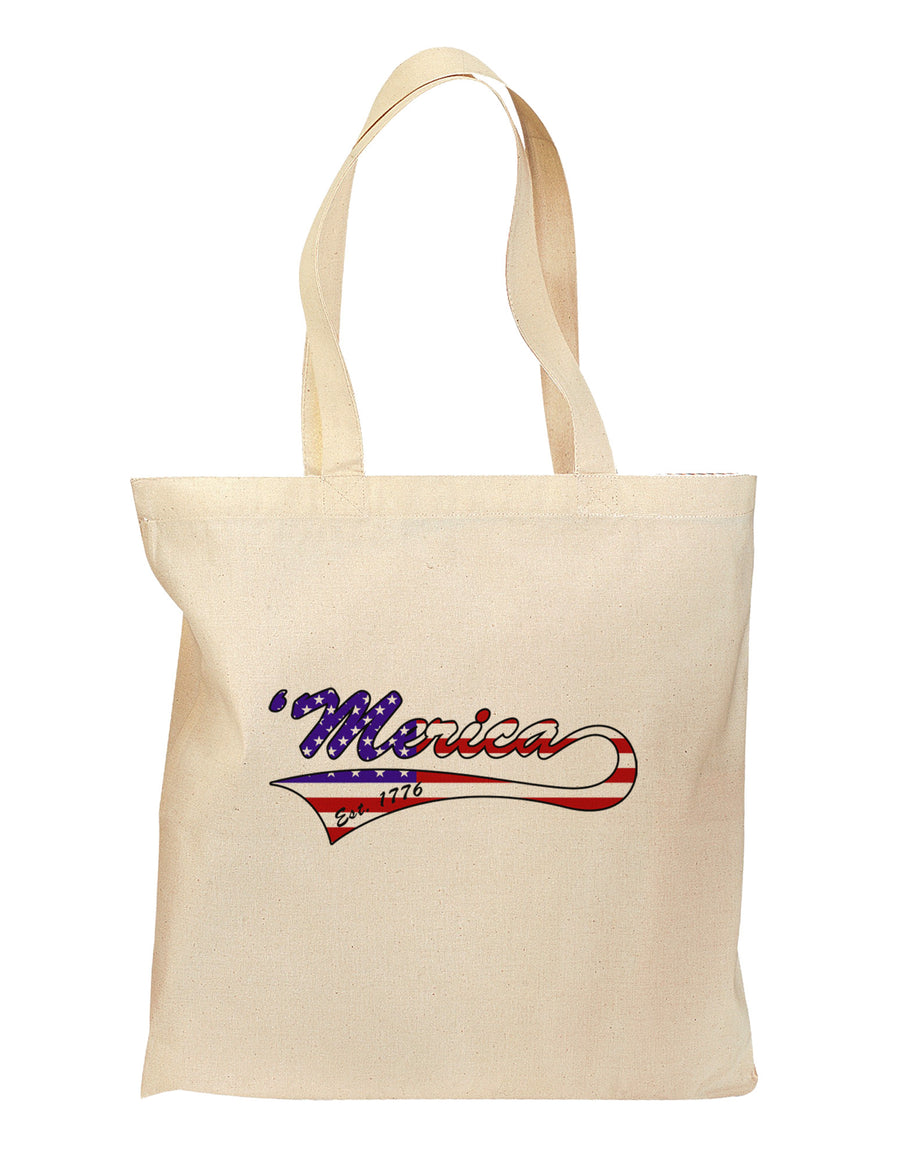 Merica Established 1776 - American Flag Style Grocery Tote Bag by TooLoud-Grocery Tote-TooLoud-Natural-Medium-Davson Sales