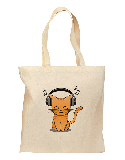 Cute Kitty With Headphones Grocery Tote Bag-Grocery Tote-TooLoud-Natural-Medium-Davson Sales