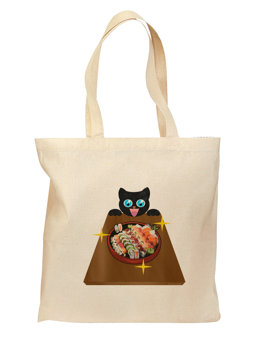 Anime Cat Loves Sushi Grocery Tote Bag - Natural by TooLoud-Grocery Tote-TooLoud-Natural-Medium-Davson Sales