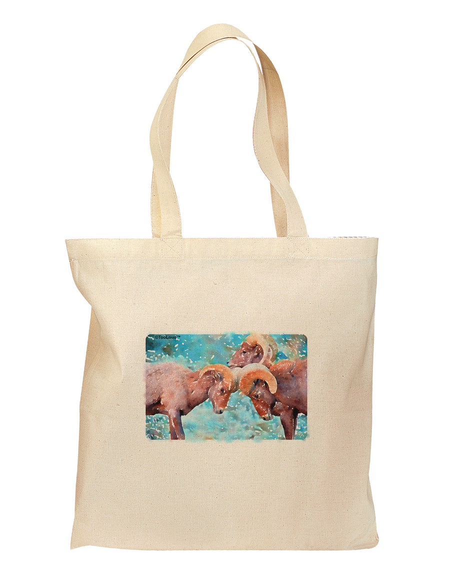 CO Bighorn Head Butt Watercolor Grocery Tote Bag - Natural-Grocery Tote-TooLoud-Natural-Medium-Davson Sales