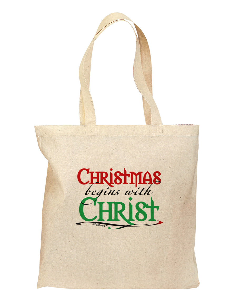 Begins With Christ Text Grocery Tote Bag-Grocery Tote-TooLoud-Natural-Medium-Davson Sales