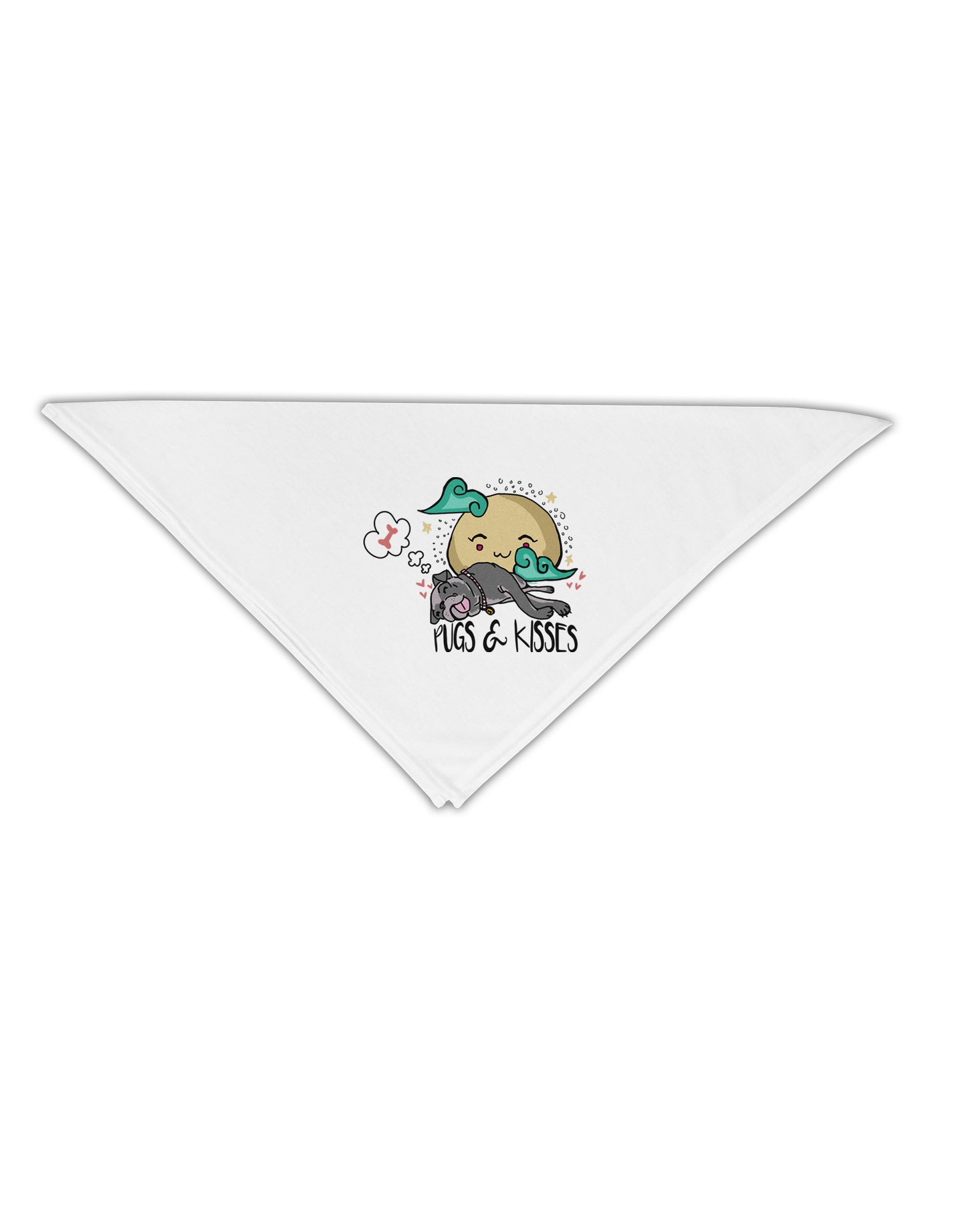 TooLoud Pugs and Kisses Adult 19 Inch Square Bandana-Bandanas-TooLoud-White-One-Size-Adult-Davson Sales