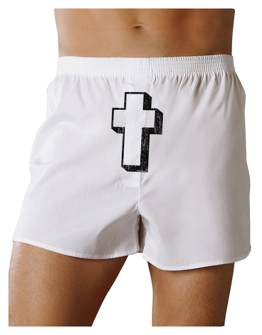 Simple Cross Design Black Distressed Front Print Boxers Shorts by TooLoud-Boxer Shorts-TooLoud-White-Small-Davson Sales