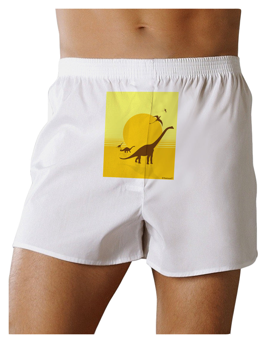 Brontosaurus and Pterodactyl Silhouettes with Sun Front Print Boxer Shorts by TooLoud-Boxer Shorts-TooLoud-White-Small-Davson Sales