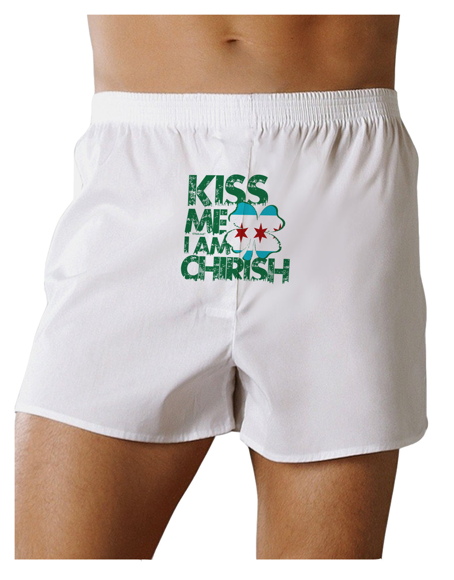 Kiss Me I'm Chirish Front Print Boxers Shorts by TooLoud-Clothing-TooLoud-White-Small-Davson Sales