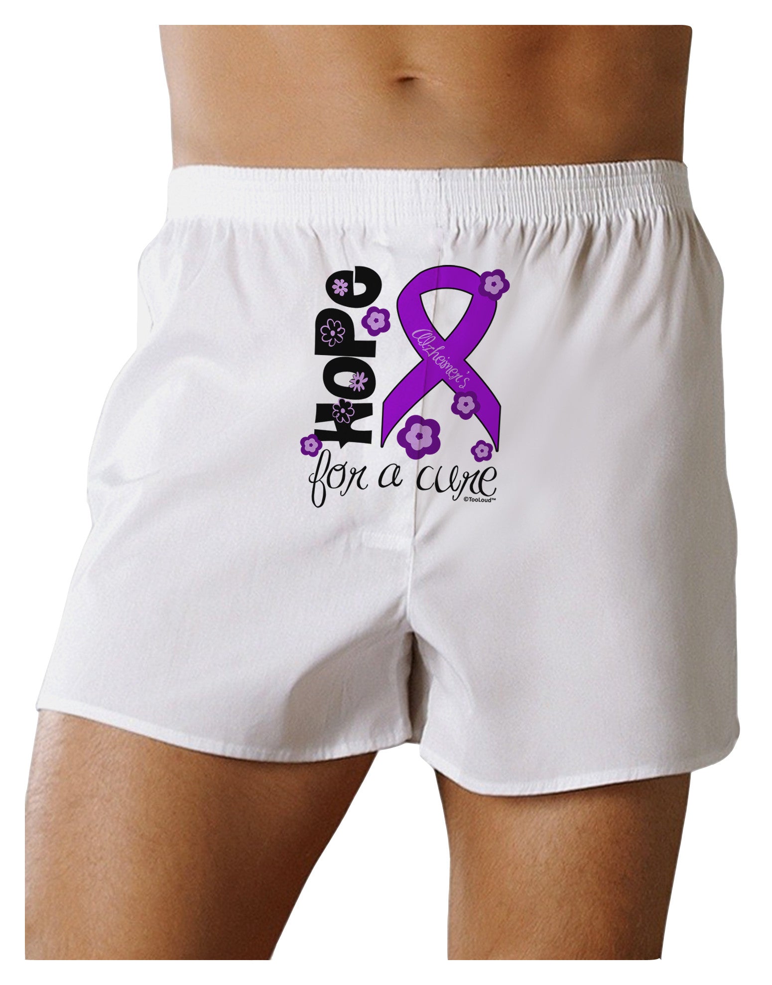 Hope for a Cure - Purple Ribbon Alzheimers Disease - Flowers Front Print Boxer Shorts-Boxer Shorts-TooLoud-White-Small-Davson Sales
