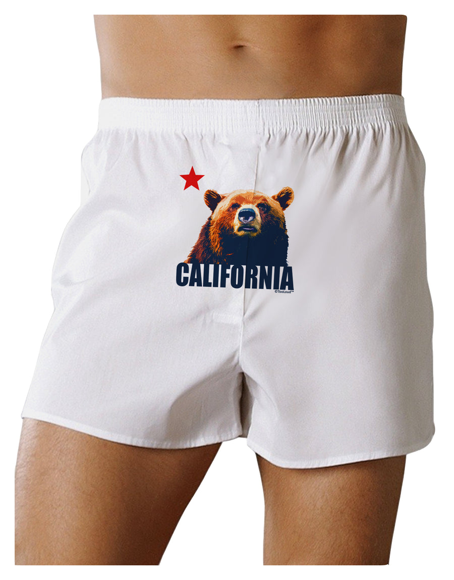 California Republic Design - Grizzly Bear and Star Front Print Boxers Shorts by TooLoud-Boxer Shorts-TooLoud-White-Small-Davson Sales