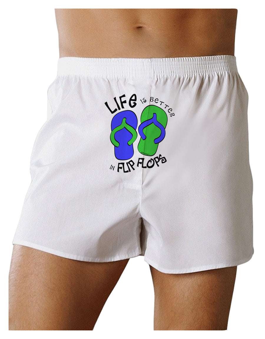 Life is Better in Flip Flops - Blue and Green Front Print Boxer Shorts-Boxer Shorts-TooLoud-White-Small-Davson Sales