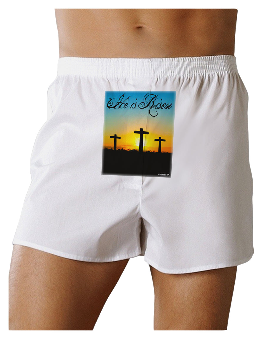 Three Crosses Sunrise - He Is Risen Front Print Boxer Shorts by TooLoud-Boxer Shorts-TooLoud-White-Small-Davson Sales