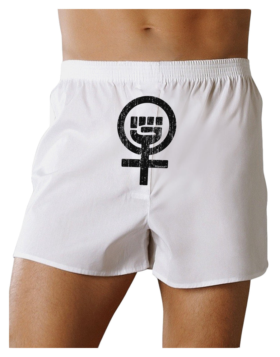 Distressed Feminism Symbol Front Print Boxer Shorts-Boxer Shorts-TooLoud-White-Small-Davson Sales