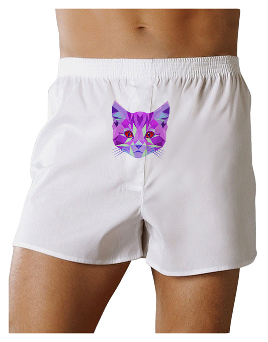 Geometric Kitty Purple Front Print Boxer Shorts-Boxer Shorts-TooLoud-White-Small-Davson Sales