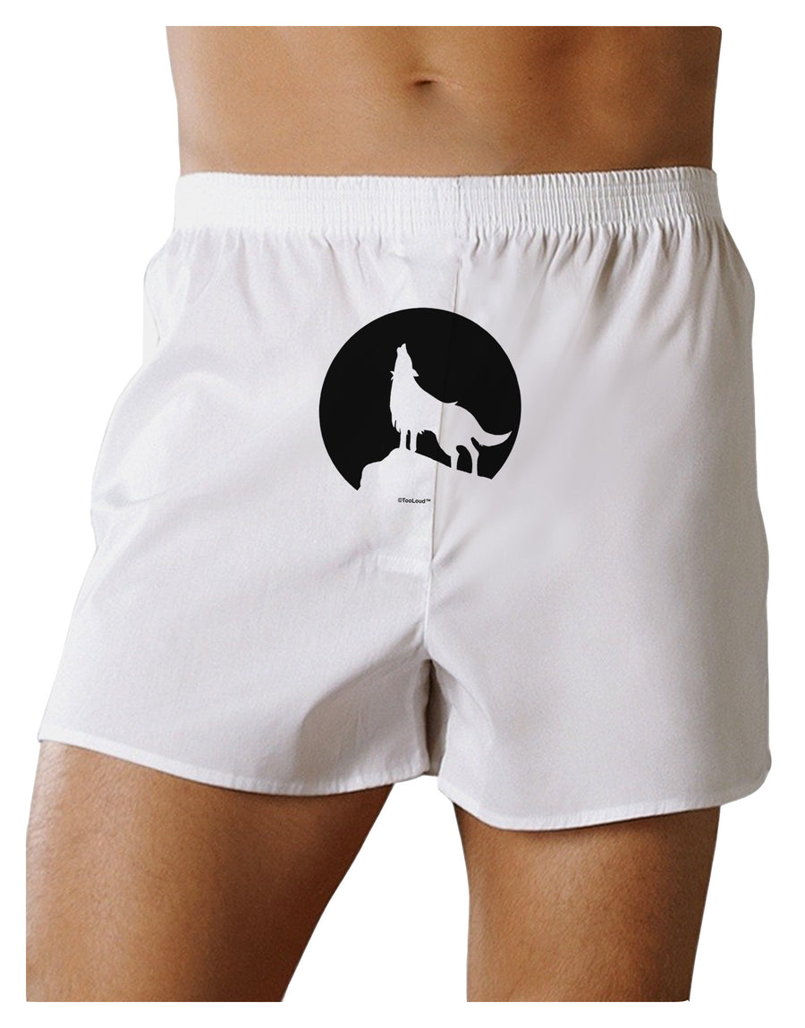 Wolf Howling at the Moon - Design #1 Front Print Boxer Shorts by TooLoud-Boxer Shorts-TooLoud-White-Small-Davson Sales