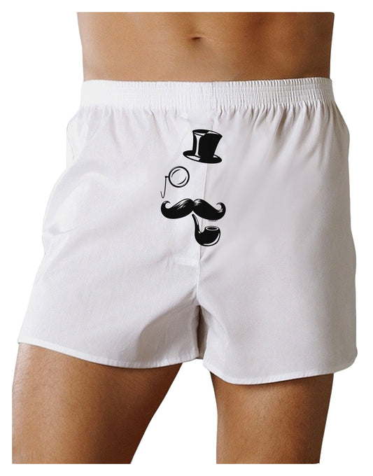 Tophat Mustache Pipe and Monocle Front Print Boxer Shorts-Boxer Shorts-TooLoud-White-Small-Davson Sales