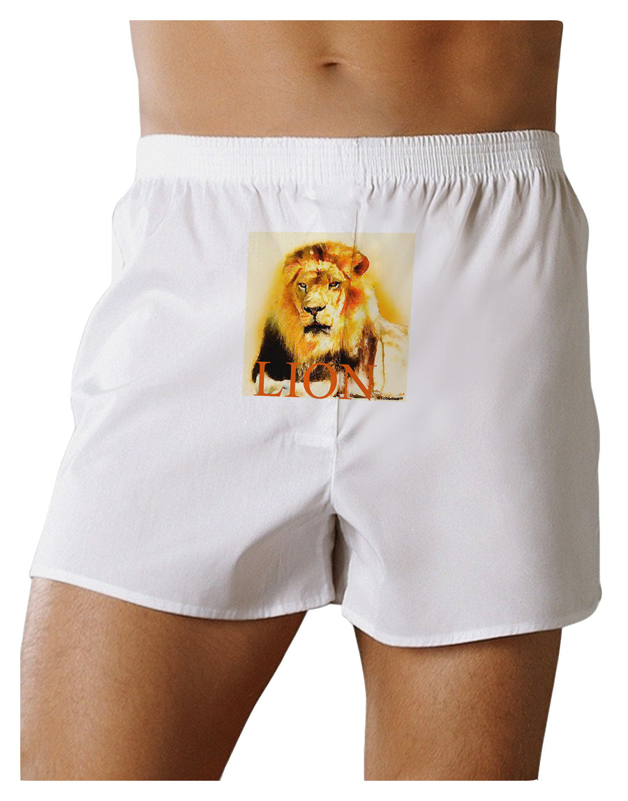 Lion Watercolor 4 Text Front Print Boxer Shorts-Boxer Shorts-TooLoud-White-Small-Davson Sales