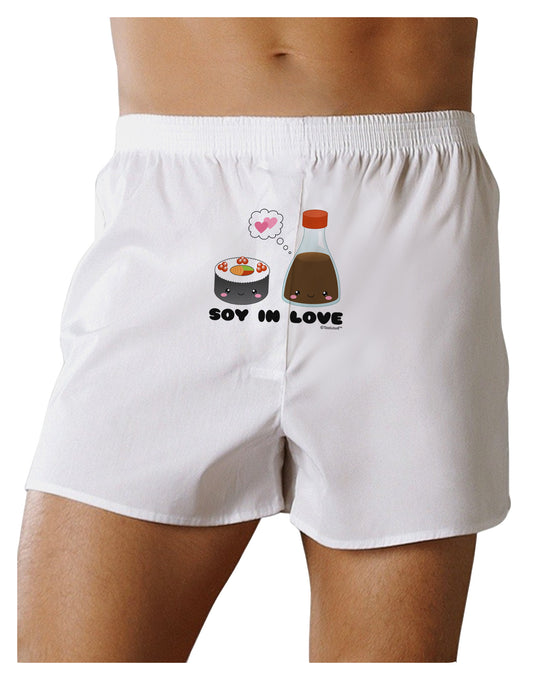 Cute Sushi and Soy Sauce - Soy In Love Front Print Boxer Shorts by TooLoud-Boxer Shorts-TooLoud-White-Small-Davson Sales