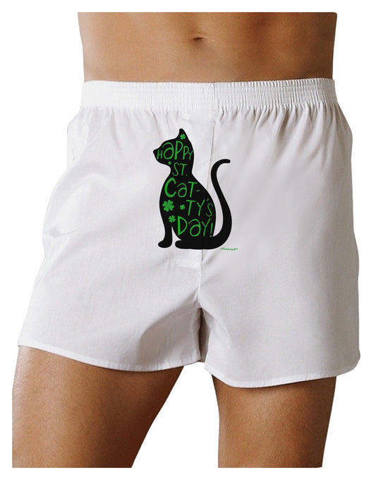 Happy St. Catty's Day - St. Patrick's Day Cat Front Print Boxer Shorts by TooLoud-Boxer Shorts-TooLoud-White-Small-Davson Sales