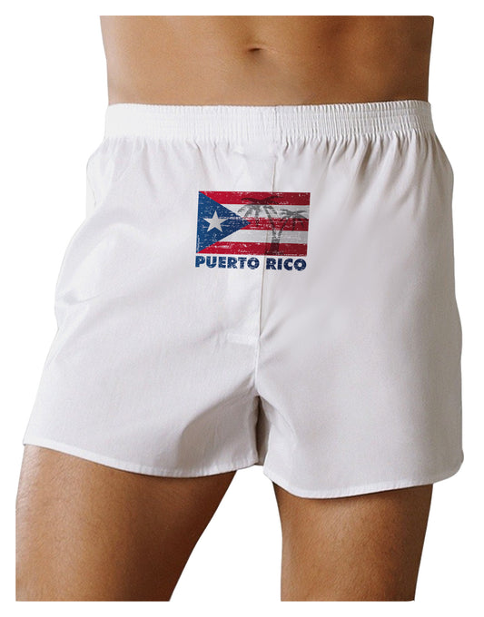 Distressed Puerto Rico Flag Front Print Boxer Shorts-Boxer Shorts-TooLoud-White-Small-Davson Sales