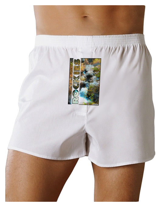 Rockies Waterfall with Text Front Print Boxer Shorts-Boxer Shorts-TooLoud-White-Small-Davson Sales