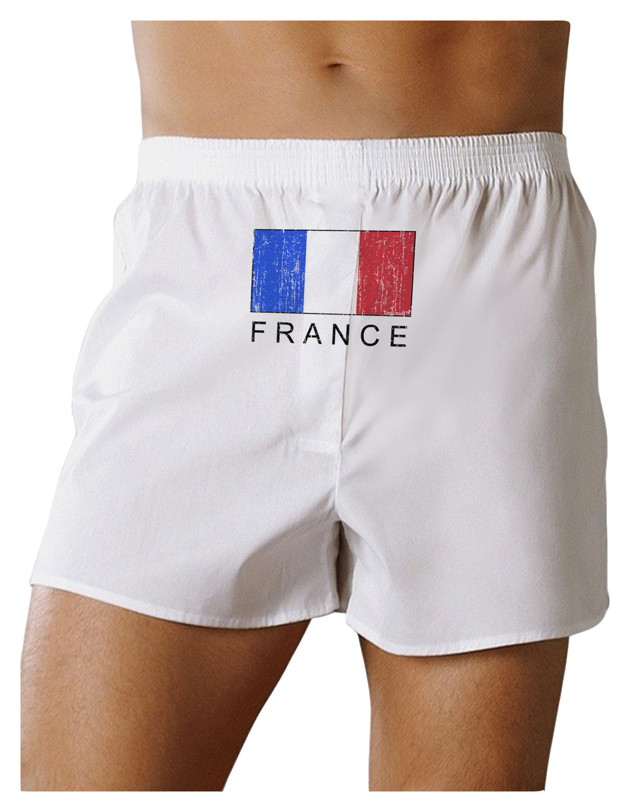 French Flag - France Text Distressed Front Print Boxer Shorts by TooLoud-Boxer Shorts-TooLoud-White-Small-Davson Sales