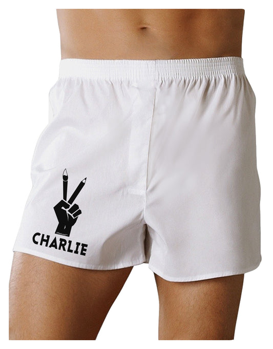 Hand Peace Sign - Charlie Design Boxer Shorts by TooLoud-Boxer Shorts-TooLoud-White-Small-Davson Sales