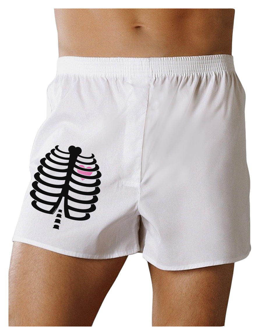 Black Skeleton Ribcage with Pink Heart Halloween Boxer Shorts-Boxer Shorts-TooLoud-White-Small-Davson Sales