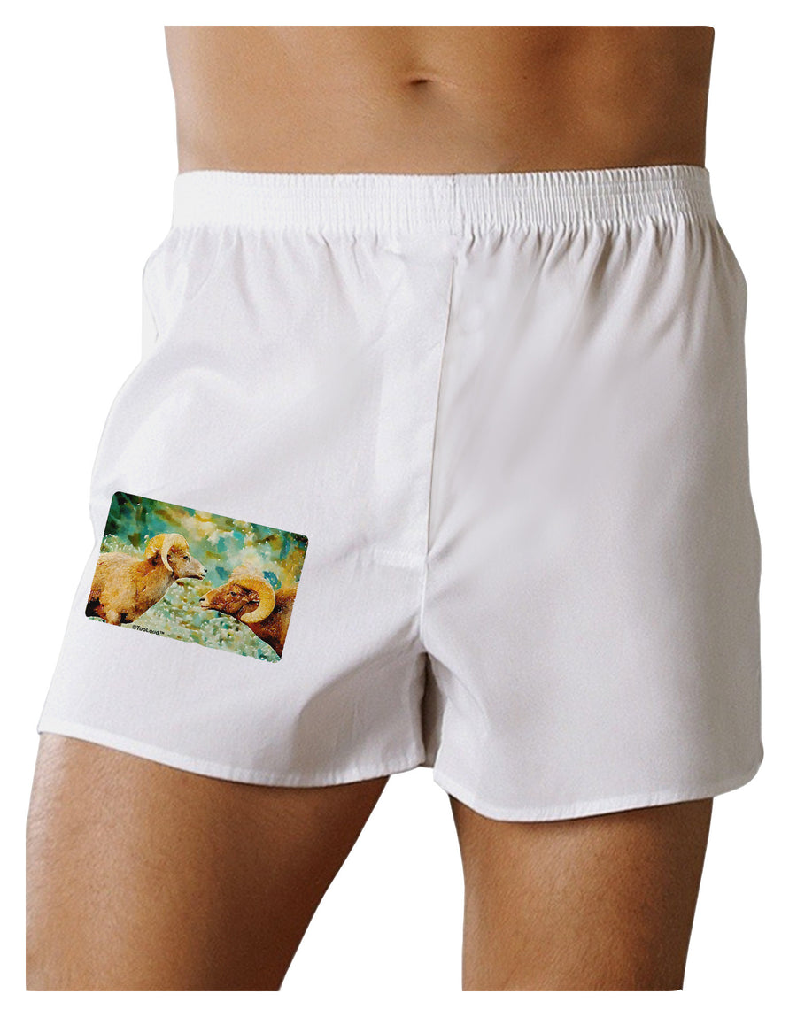 Two Bighorn Rams Watercolor Boxer Shorts-Boxer Shorts-TooLoud-White-Small-Davson Sales