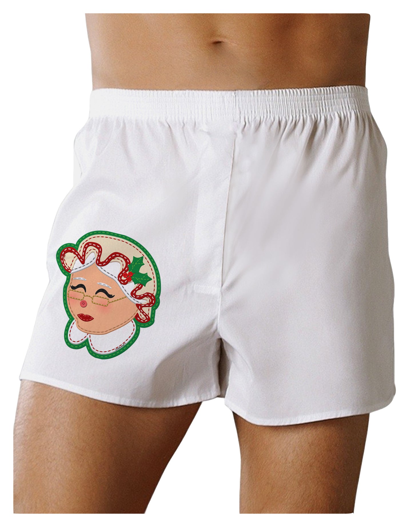 Cute Mrs Claus Face Faux Applique Boxer Shorts-Boxer Shorts-TooLoud-White-Small-Davson Sales