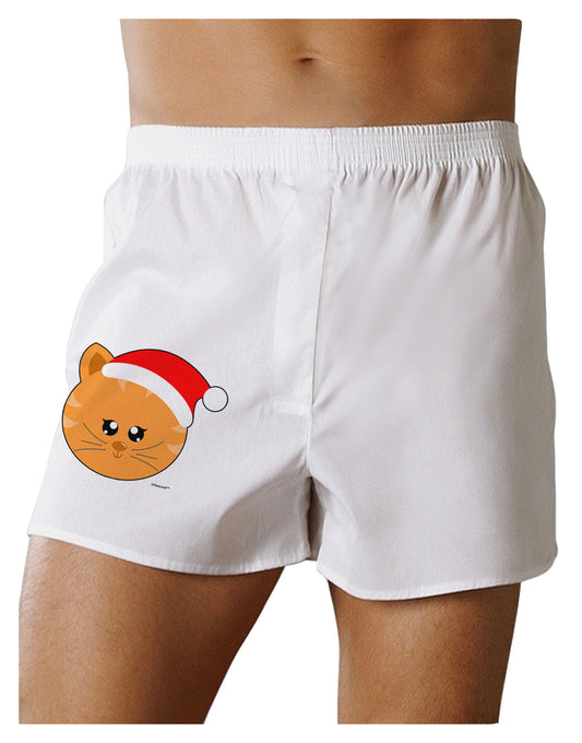 Cute Christmas Cat Santa Hat Boxer Shorts-Boxer Shorts-TooLoud-White-Small-Davson Sales