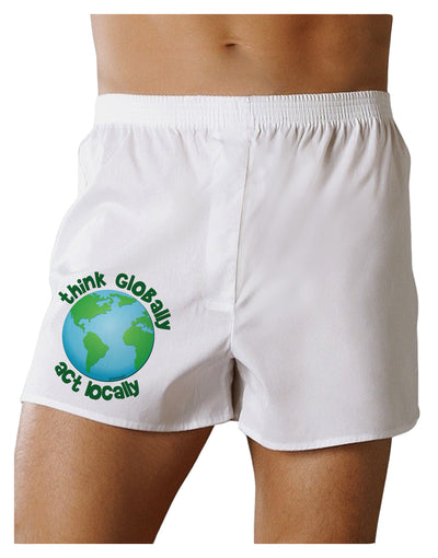 Think Globally Act Locally - Globe Boxer Shorts-Boxer Shorts-TooLoud-White-Small-Davson Sales