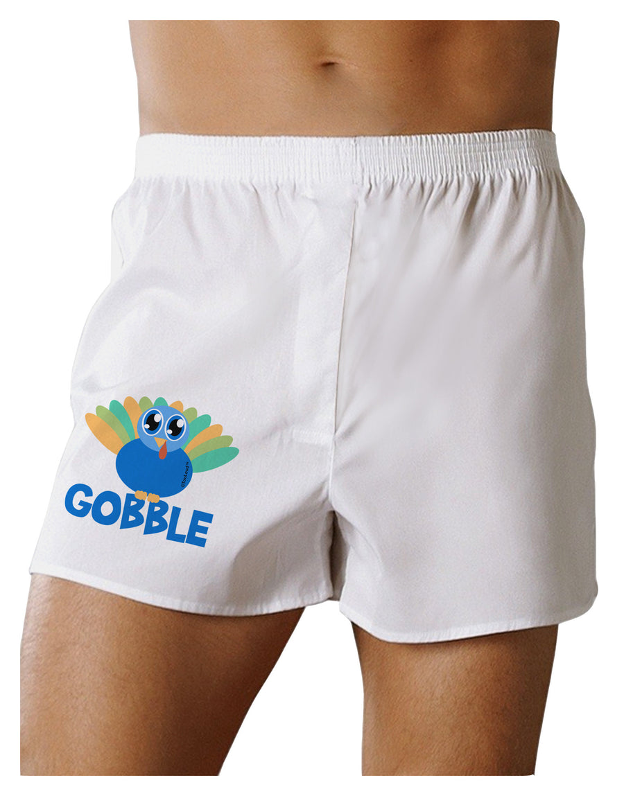 Cute Gobble Turkey Blue Boxer Shorts-Boxer Shorts-TooLoud-White-Small-Davson Sales